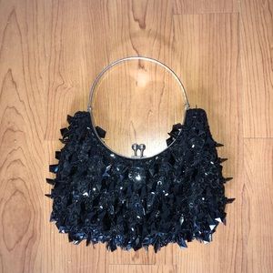 Black Harvé Benard Beaded Sequent Clutch Purse EUC